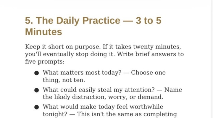 The Daily Practice — three to five minutes, five prompts