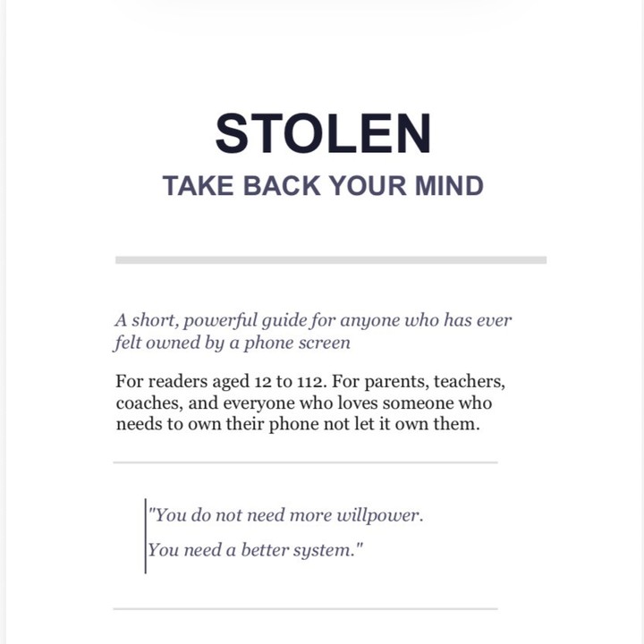 Stolen title page — Take Back Your Mind, a short powerful guide for anyone who has ever felt owned by a phone screen